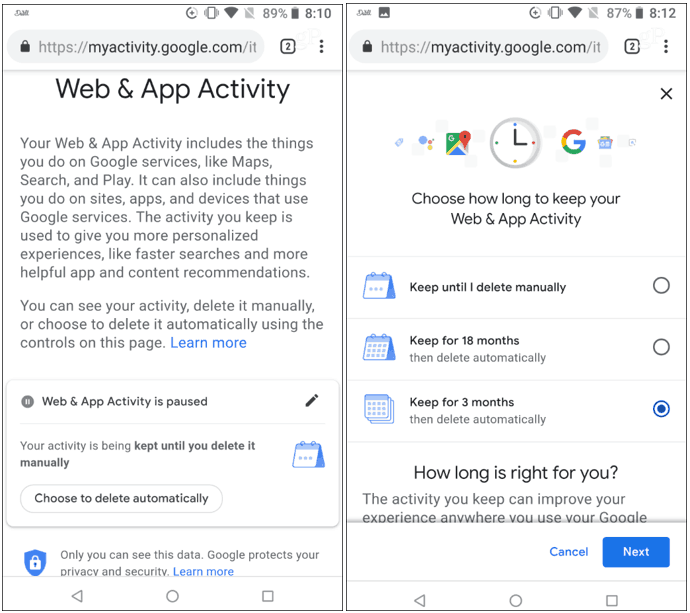 Webb-app-aktivitet-google-mobile