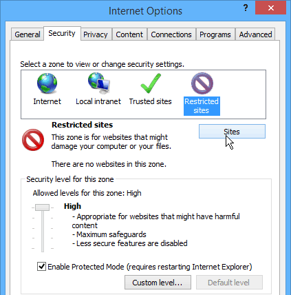 Internet Explorer-begränsade webbplatser