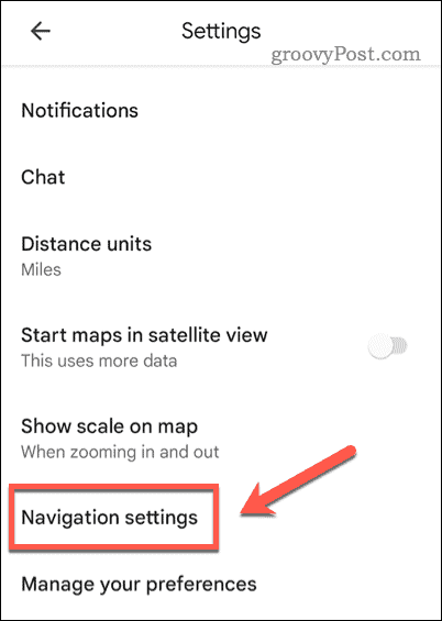 Öppna Google Maps navigationsinställningar