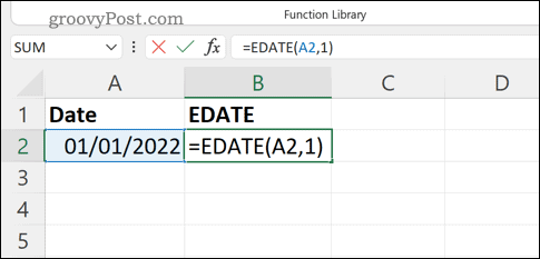 Skriva en EDATE-formel i formelfältet i Excel