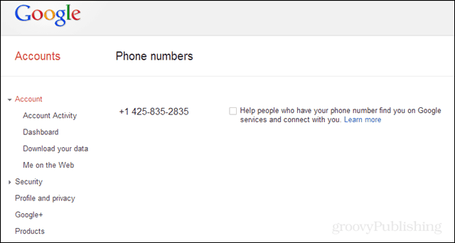 Välj bort ditt telefonnummer som är anslutet till Google Lookup
