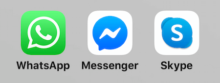 ikoner för WhatsApp, Facebook Messenger och Skype