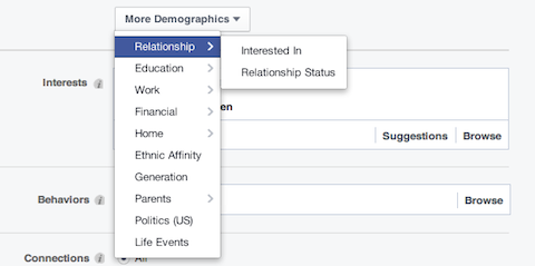 demografiska alternativ för facebook-förhållande