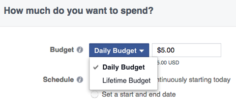 Facebook-annonser budgetalternativ