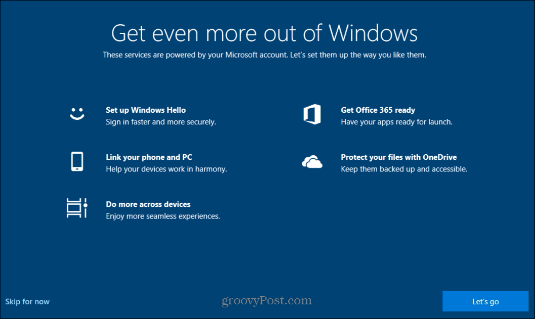 Inaktivera "Få ännu mer ut av Windows" -stänkskärmen på Windows 10