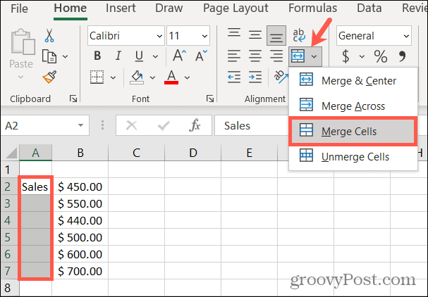 Slå ihop celler i Excel för att rotera text