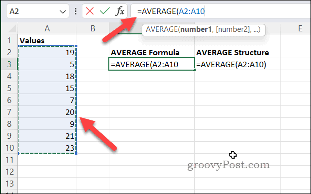 Skapa en formel med AVERAGE i Excel