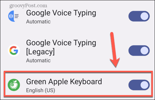 android slå på tangentbordet för grönt äpple