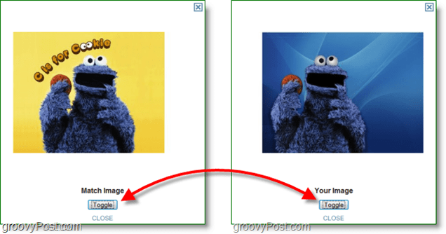TinEye Skärmdump - jämföra originalbild och matchningsbild