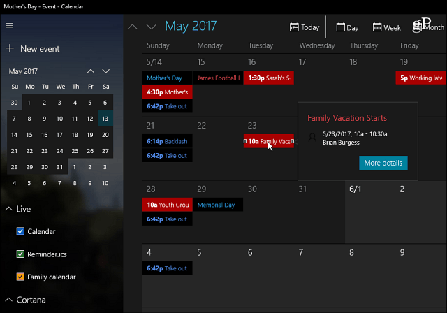 Windows 10-kalenderapp