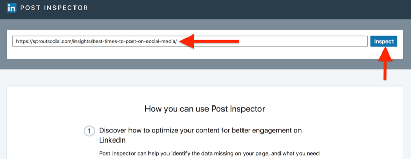 steg för steg genomgång för hur du rensar cacheminnet med LinkedIn Post Inspector