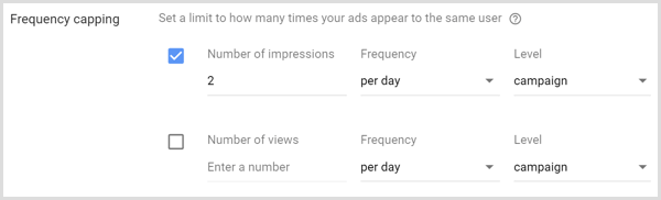 Inställningar för frekvensbegränsning för Google AdWords-kampanj.