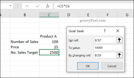 Verktyget Excel målsökning