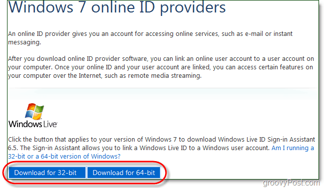 ladda ner Windows 7 Live ID logga in assistent