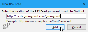 Ny RSS Feed-dialogruta i Outlook