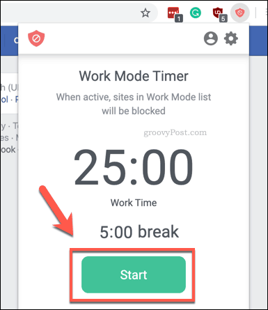 Starta timern för BlockSite Work Mode