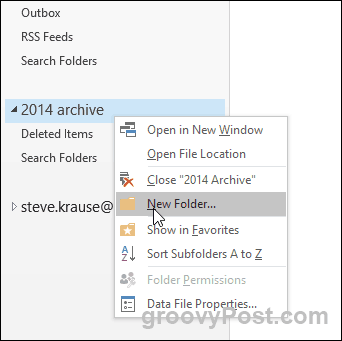 Outlook 2016 - Skapa ny mapp i PST-fil