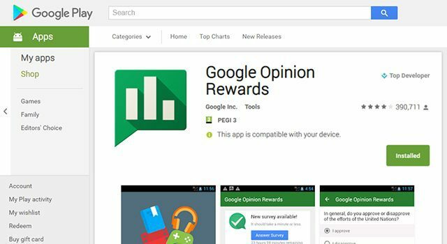 Tjäna gratis Google Play-kredit med Google Opinion Rewards