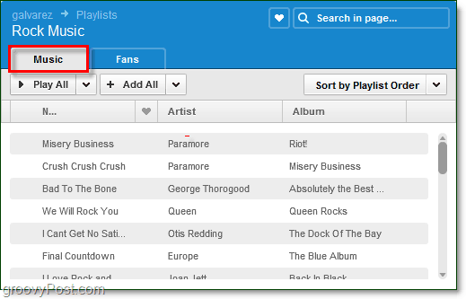 Klicka på en spellista för att se musiken