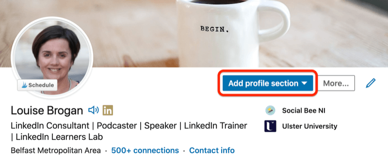 exempel på en linkedin-profil med knappen för profil för annonsprofil markerad