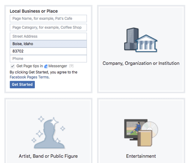Tänk på funktionerna som varje typ och kategori erbjuder för din Facebook-sida.