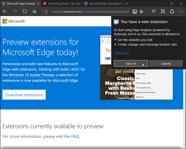 Microsoft Edge-förlängning installerad
