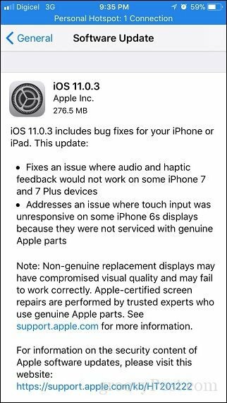 Apple iOS 11.0.3 - Apple släpper ytterligare en mindre uppdatering för iPhone och iPad