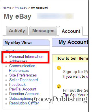 eBay ändra lösenord kontoinställningar personlig information
