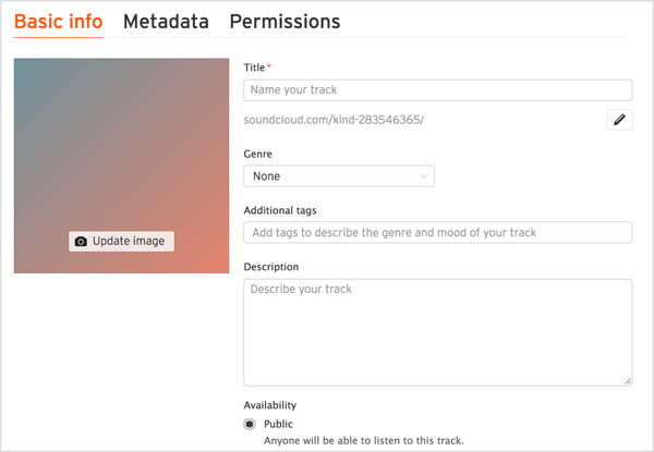 Lägg till en titel och beskrivning för ditt spår, välj en genre och inkludera relevanta taggar i SoundCloud.