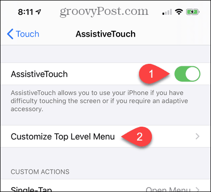 Slå på AssistiveTouch i iPhone-inställningarna