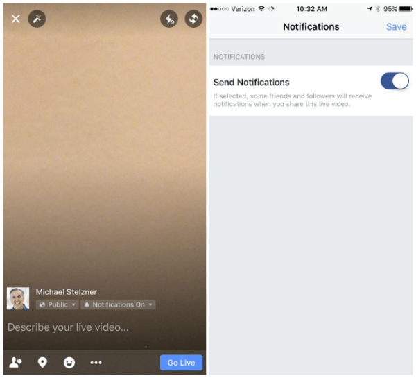 Facebook tillåter nu programföretag att skicka meddelanden till sina vänner och följare när de delar en livevideo.