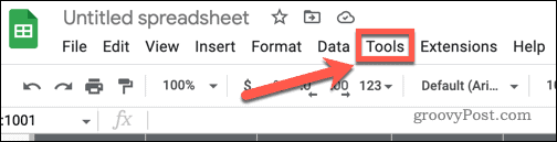 verktygsmenyn i Google Sheets