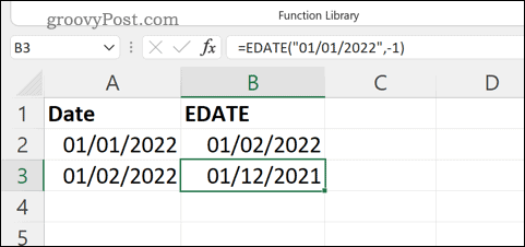 Ett exempel på EDATE-formel i Excel