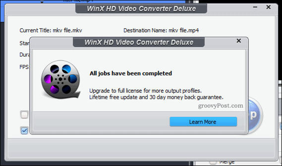 Bekräftelse av en lyckad WinX-videokonvertering