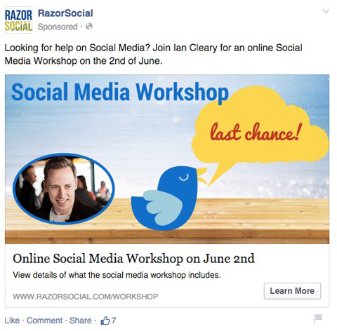 Facebook-annons som marknadsför ett evenemang