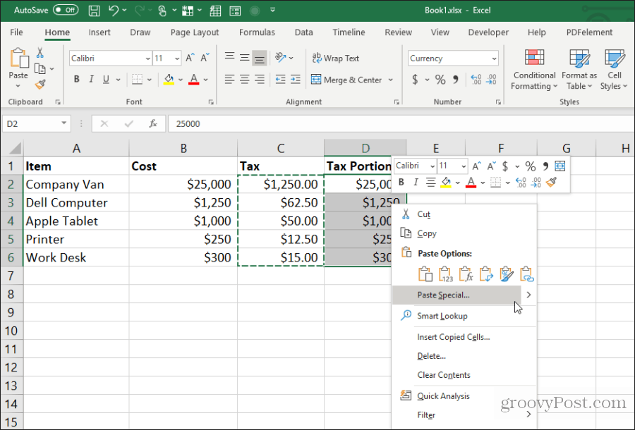 klistra in special i Excel