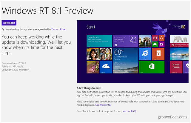 Windows RT 8.1 Förhandsgranska Windows Store