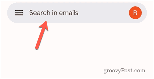 Tryck på sökfältet i Gmail mobil