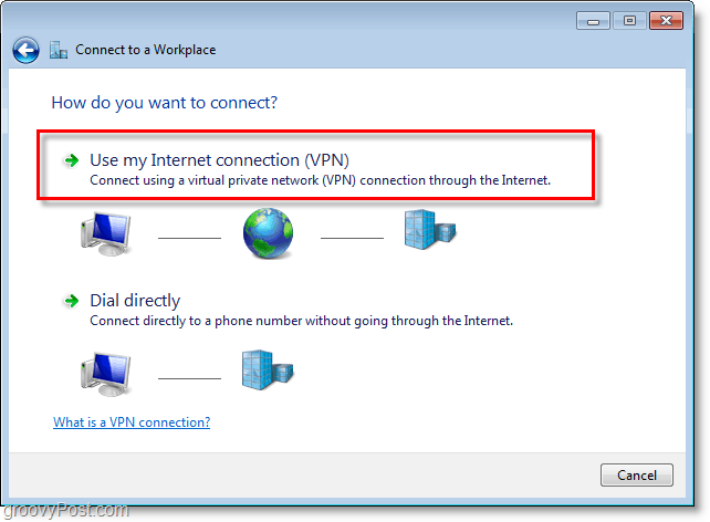 använd min internetanslutning vpn i Windows 7