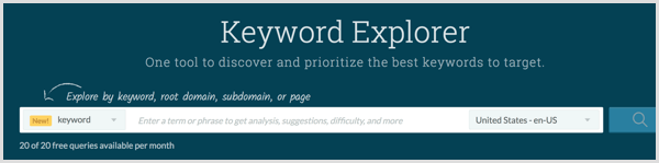Gör sökordsforskning med Moz Keyword Explorer-verktyget.