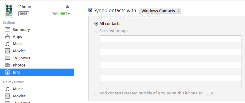 synkronisera iphone-kontakter till windows-kontakter med itunes