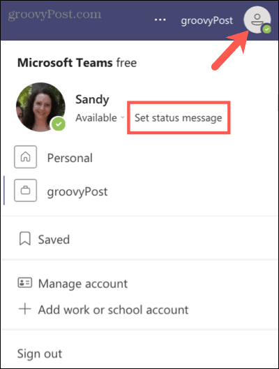 Ange ett statusmeddelande i Microsoft Teams