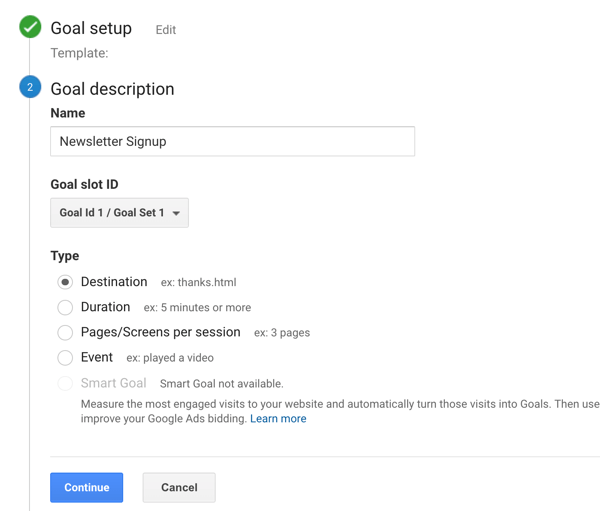 Ställ in Google Analytic Goals för Instagram Stories, steg 6.