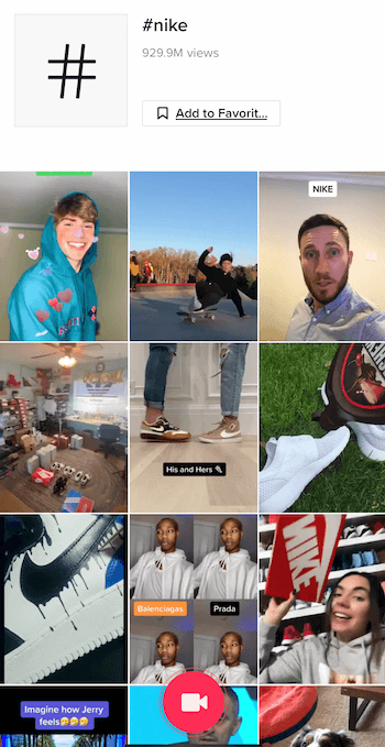 Nike hashtag på TikTok