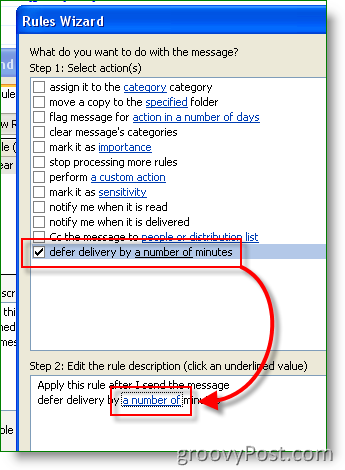 Outlook-regel - Ställ in leveranstid för uppskjutning