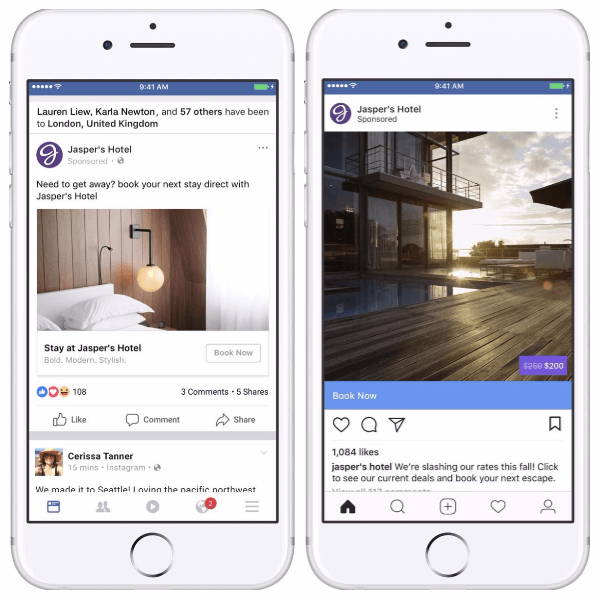 Facebook lägger till socialt sammanhang och överlägg till dynamiska annonser för resor.