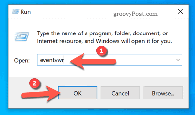 Öppna Event Viewer med Kör på Windows