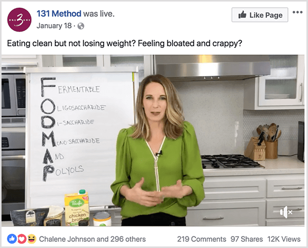Facebook-sidan 131 Method publicerar en video om rent äta.