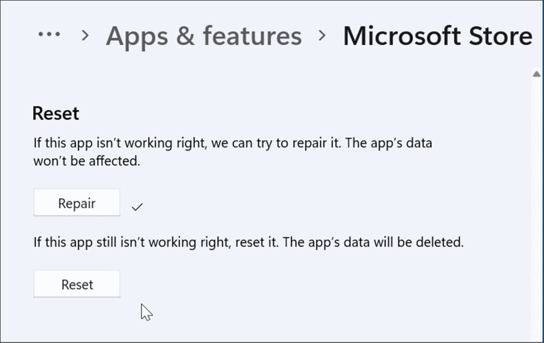 återställ eller reparera appen Microsoft Store fungerar inte på Windows 11