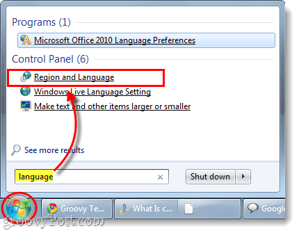 starta region och språk kontrollpanel i Windows 7